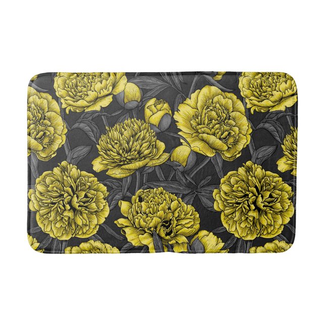 Night peony garden in yellow and gray bath mat (Front)