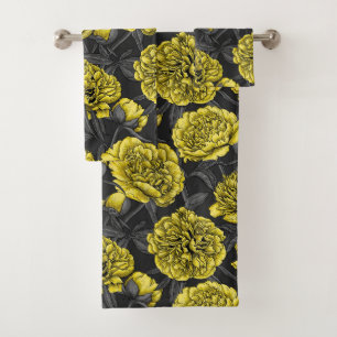 Night peony garden in yellow and gray bath towel set