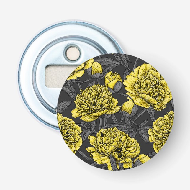 Night peony garden in yellow and gray bottle opener (Front)