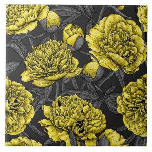 Night peony garden in yellow and gray ceramic tile