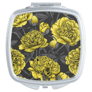 Night peony garden in yellow and gray compact mirror
