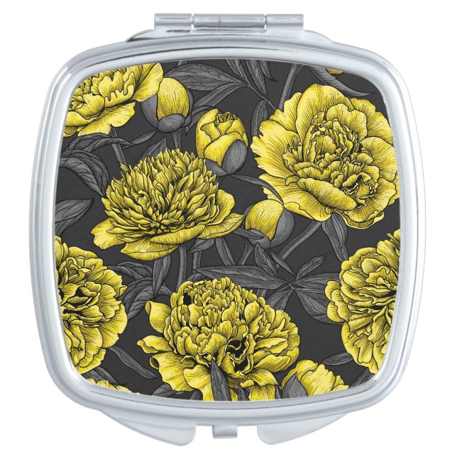 Night peony garden in yellow and gray compact mirror (Front)