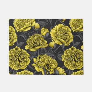 Night peony garden in yellow and gray doormat