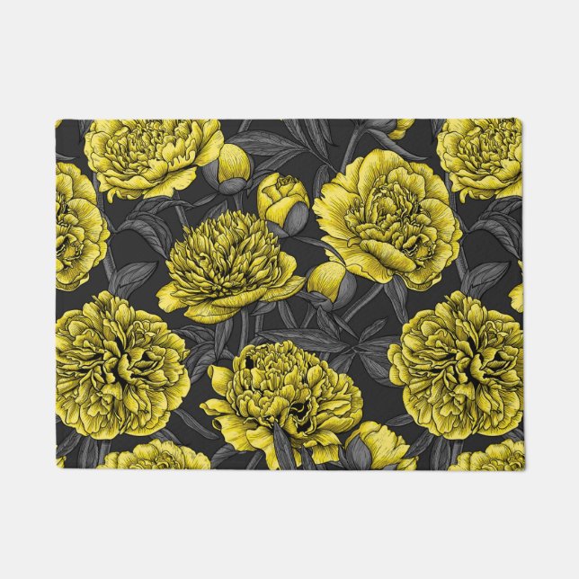 Night peony garden in yellow and gray doormat (Front)