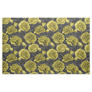 Night peony garden in yellow and gray fabric