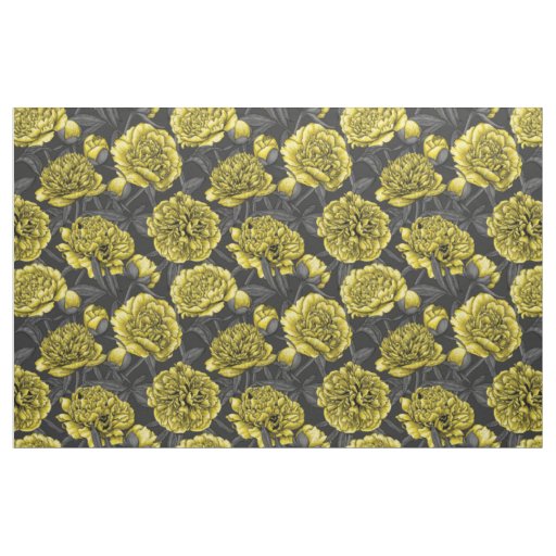 Night peony garden in yellow and gray fabric