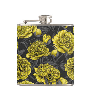 Night peony garden in yellow and gray flask