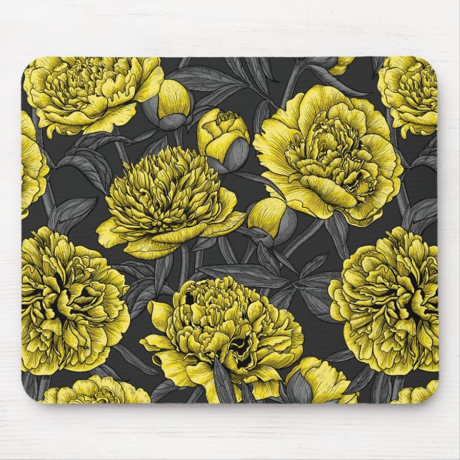 Night peony garden in yellow and gray mouse pad (Front)
