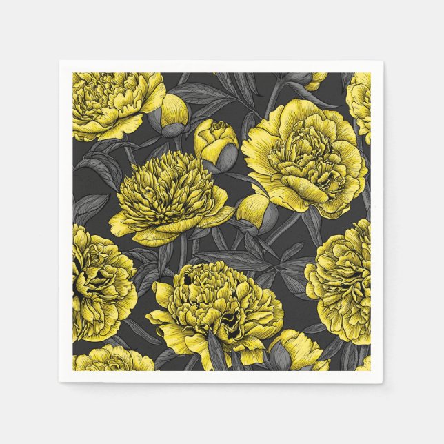 Night peony garden in yellow and gray napkins (Front)