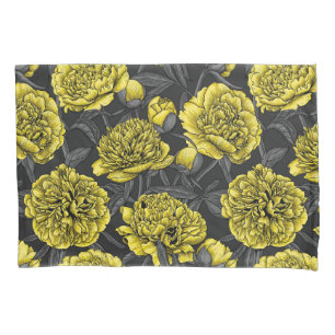 Night peony garden in yellow and gray pillow case