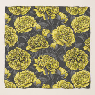 Night peony garden in yellow and gray scarf