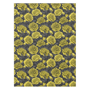 Night peony garden in yellow and gray tablecloth