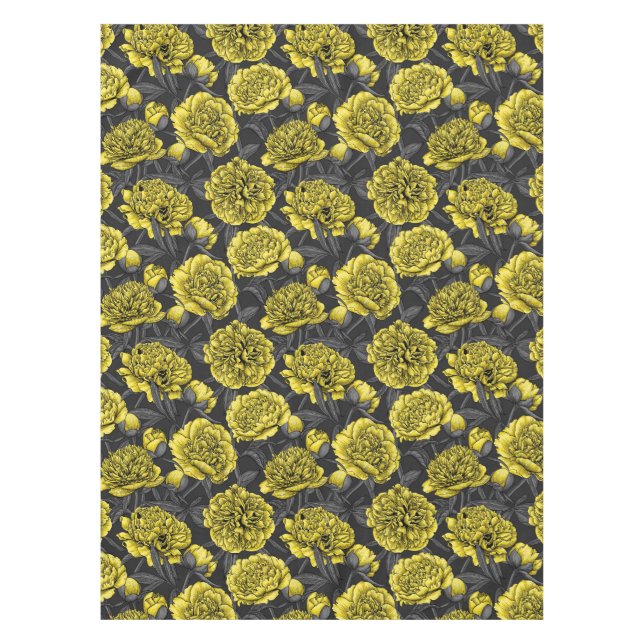 Night peony garden in yellow and gray tablecloth (Front)