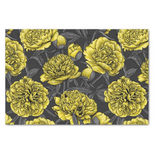 Night peony garden in yellow and gray tissue paper