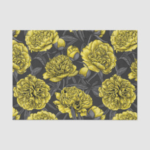 Night peony garden in yellow and gray tissue paper