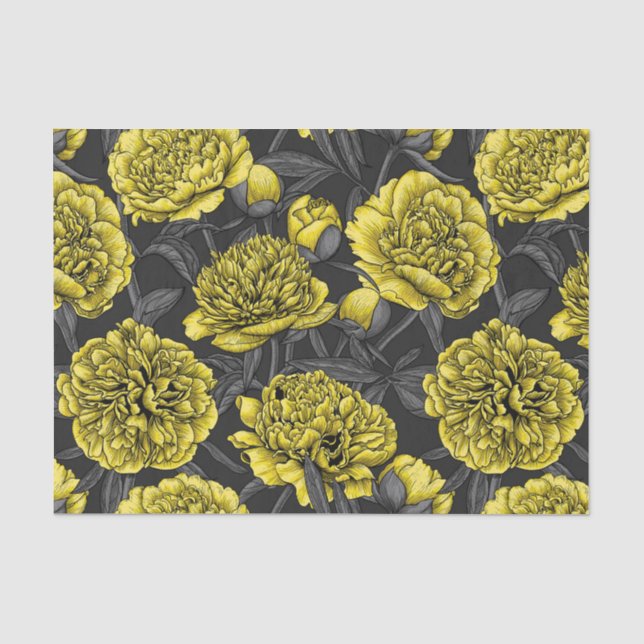 Night peony garden in yellow and gray tissue paper (Front)