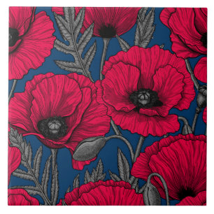 Night poppy garden ceramic tile