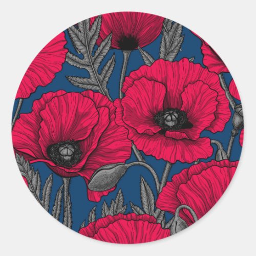 Night poppy garden classic round sticker