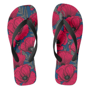Night poppy garden flip flops