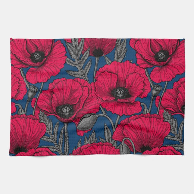 Night poppy garden kitchen towel (Horizontal)