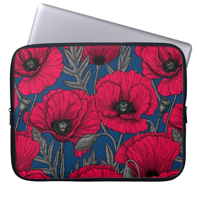 Night poppy garden laptop sleeve (Front)