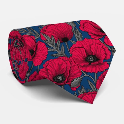 Night poppy garden neck tie