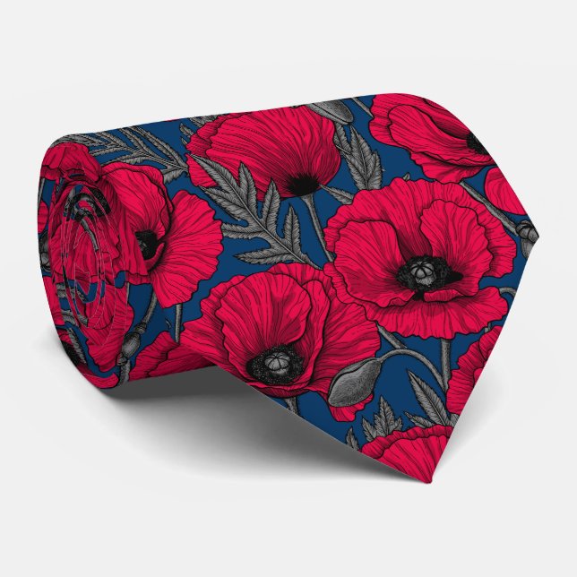 Night poppy garden neck tie (Rolled)