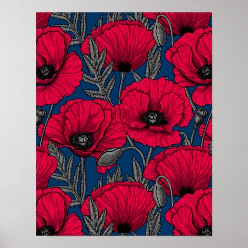 Night poppy garden poster