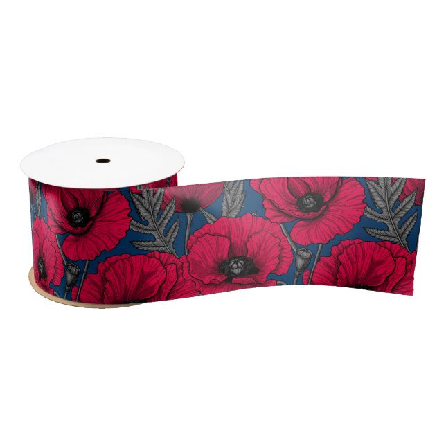 Night poppy garden satin ribbon (Spool)