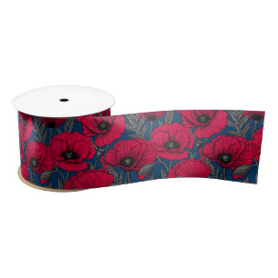Night poppy garden satin ribbon