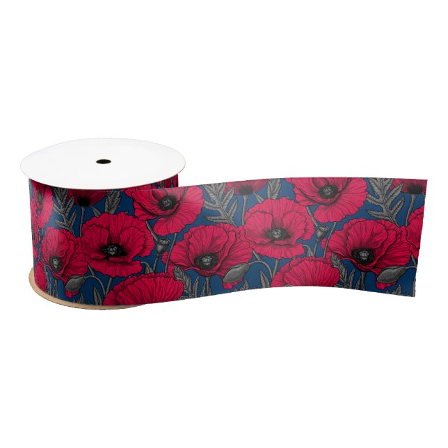 Night poppy garden satin ribbon (Spool)