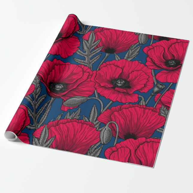 Night poppy garden wrapping paper (Unrolled)