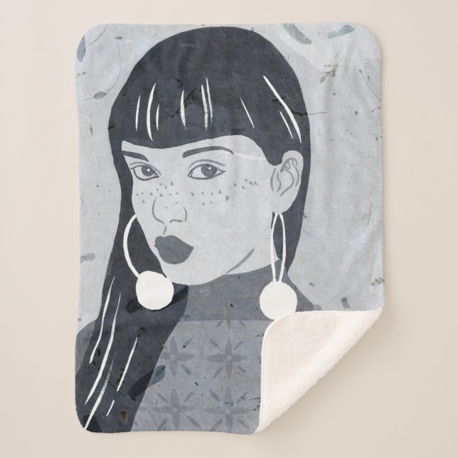 Night Portrait Glance Sherpa Blanket (Front)