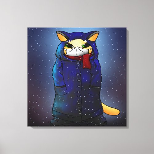 Night Rain Face Mask Cat Canvas Print