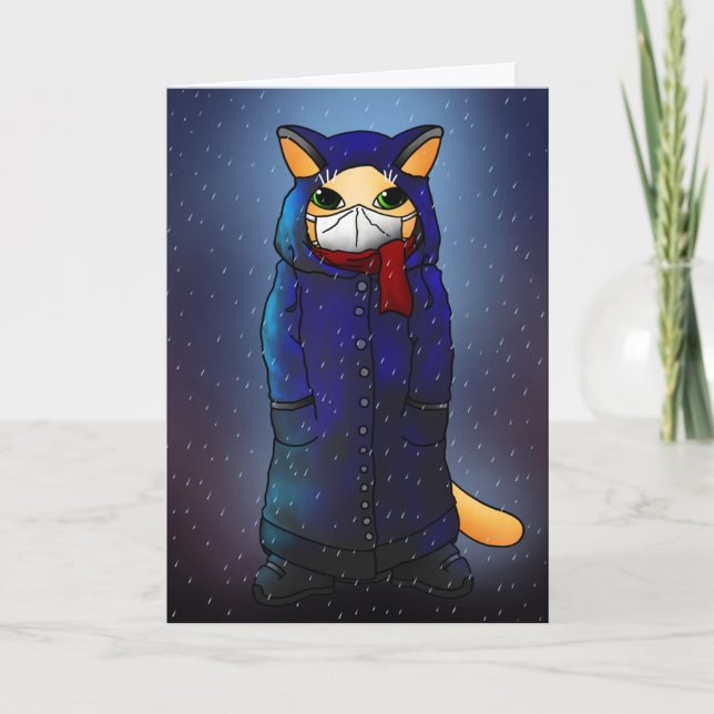Night Rain Face Mask Cat Card (Front)