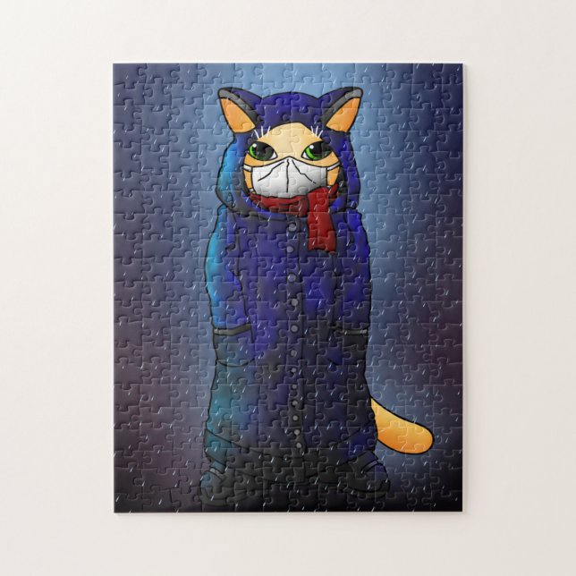 Night Rain Face Mask Cat Jigsaw Puzzle (Vertical)