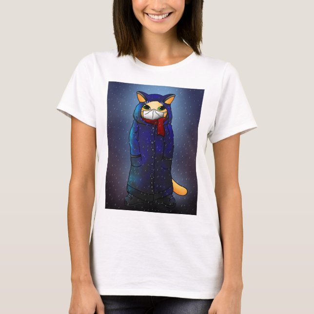 Night Rain Face Mask Cat T-Shirt (Front)