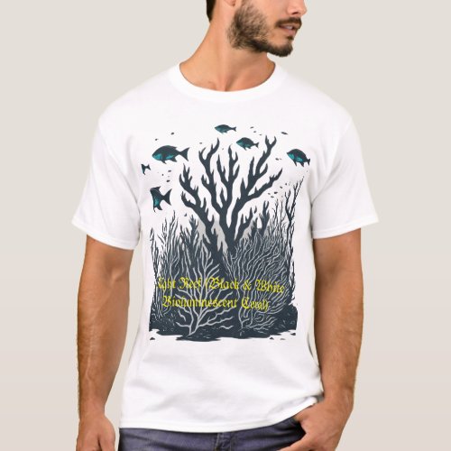 Night Reef Black  White Bioluminescent Coral T_Shirt