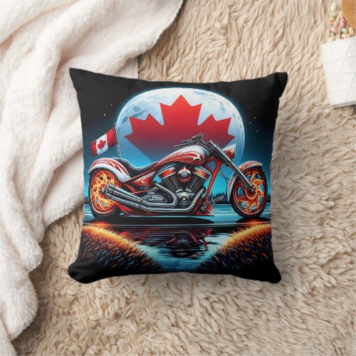 Night ride beneath the Canadian flag Throw Pillow