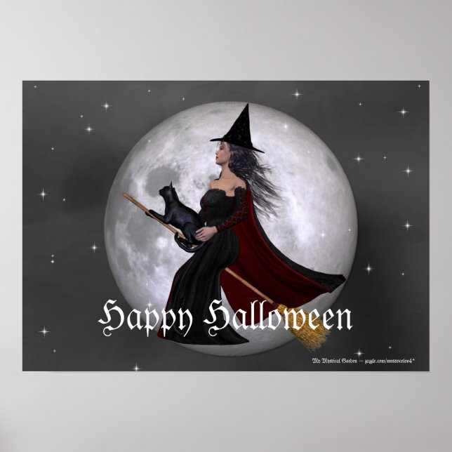 Night Ride :: Witch & Her Cat Customizable Poster (Front)