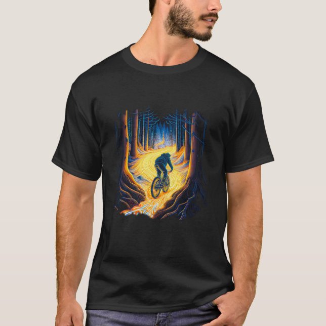 Night Rider Mountain Bike Fat Bike in the Woods T-Shirt (Front)