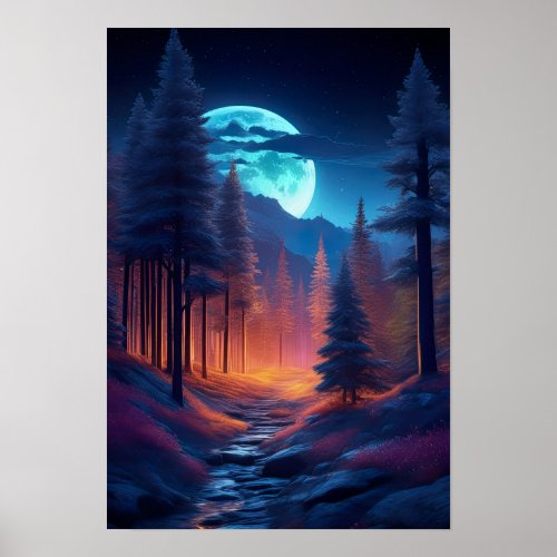 Night Road through the Enchanted Forest Poster