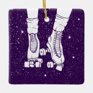 Night roller skating ceramic ornament
