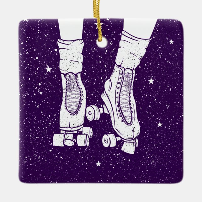Night roller skating ceramic ornament (Front)