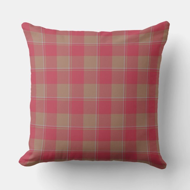 Night Shadz Red and Toast Tan Plaid Throw Pillow (Front)