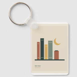 Night Shelf Minimal Books and Crescent Moon Keychain