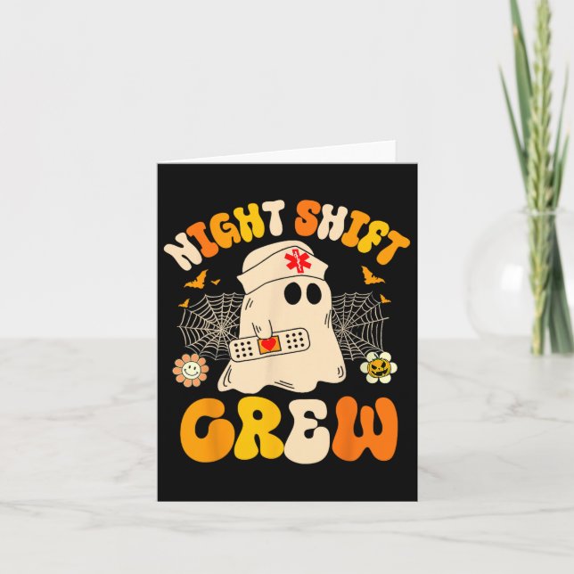 Night Shift Crew Ghost Halloween Nurse Funny  Card (Front)