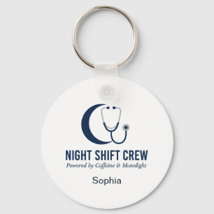 Night Shift Crew Nurse Stethoscope Moon Custom Keychain