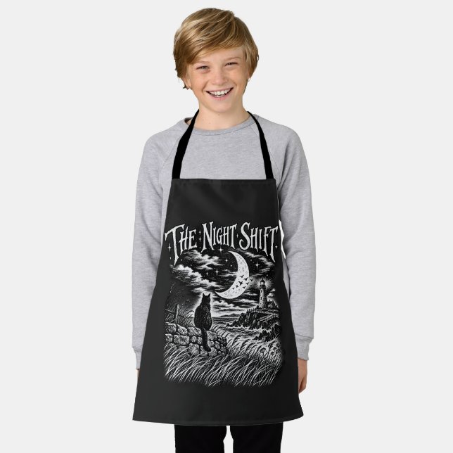 Night Shift Gothic Cat Lighthouse Apron (Worn)