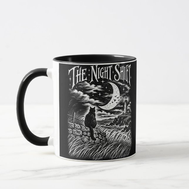 Night Shift Gothic Cat Lighthouse Mug (Left)